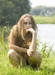 Busty hairy pussy teen at the lake