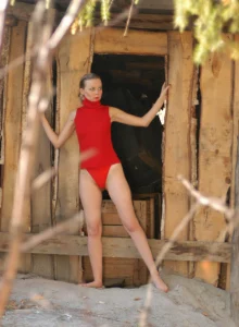 Chick outside with puffy nipple and unshaven pussy