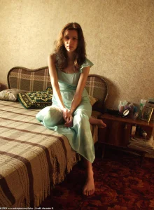 Sexy hairy pussy chick in her bed