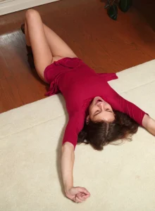 Sexy teen in red dress has amazing tasty body